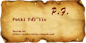 Petki Félix névjegykártya